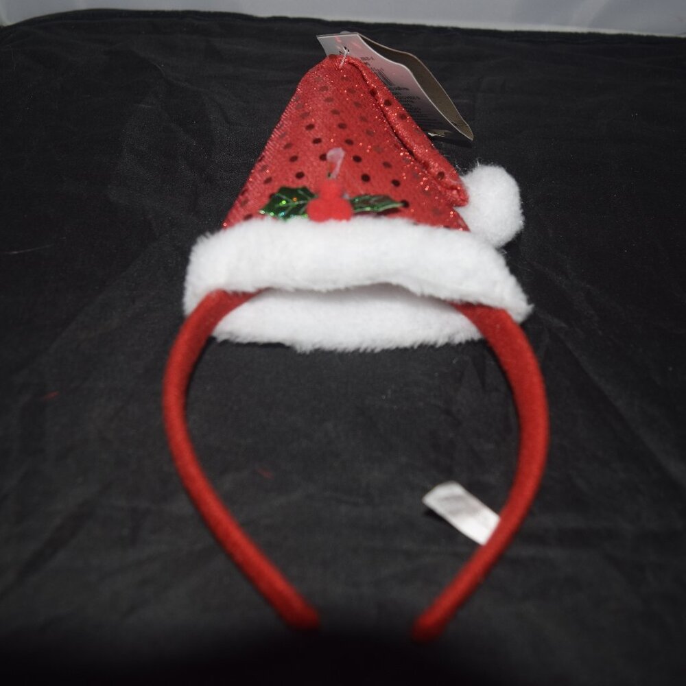 Merry Brite Mini Santa Hat Sequin Headband with Mistletoe Accent – Festive